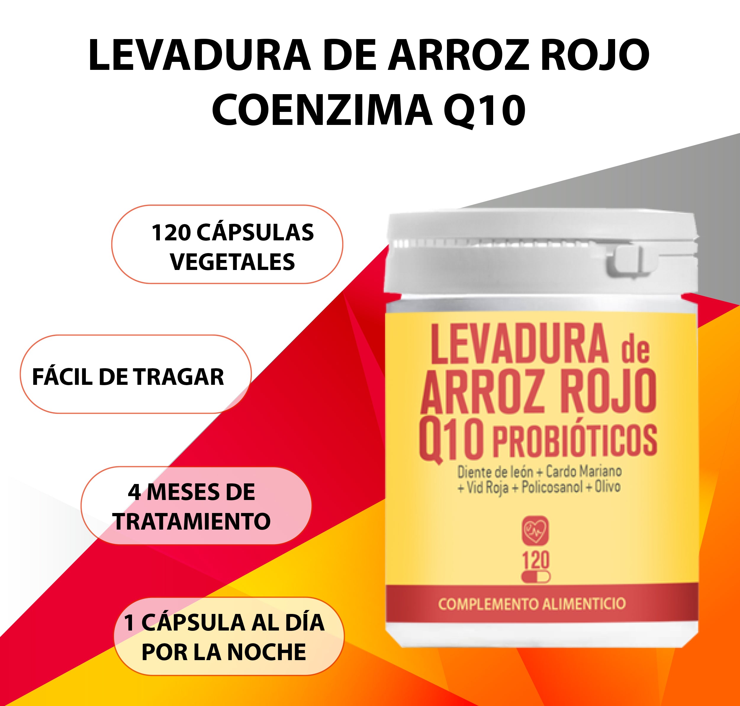 LEVADURA DE ARROZ ROJO CON Q10 Y PROBIÓTICOS 120 CÁPSULAS