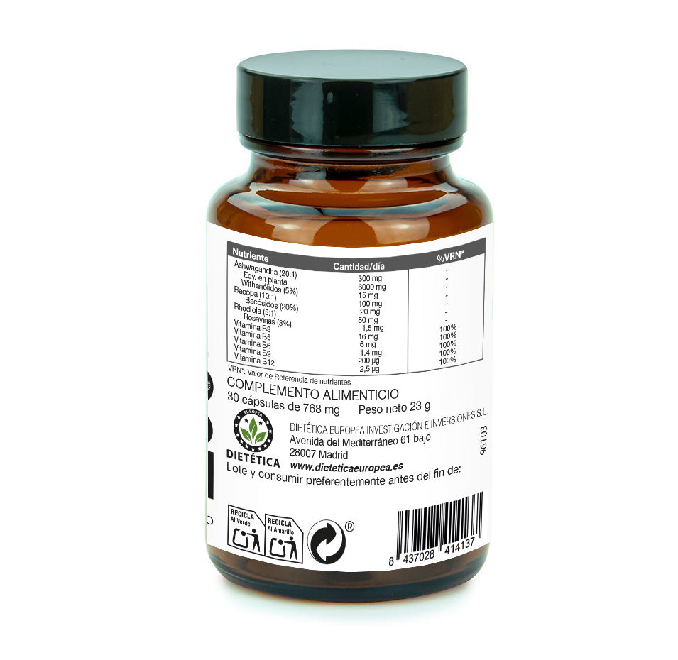 Cortisol Relax PRO | Antiestrés Avanzado con Ashwagandha, Rodiola, Bacopa y Vitaminas B