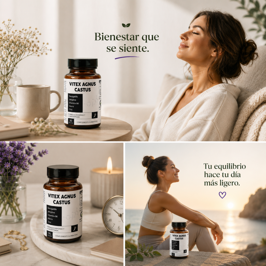 VITEX AGNUS CASTUS | Equilibrio Menstrual Avanzado con Sauzgatillo, Jengibre, Hierro, Zinc y Vitamina B6
