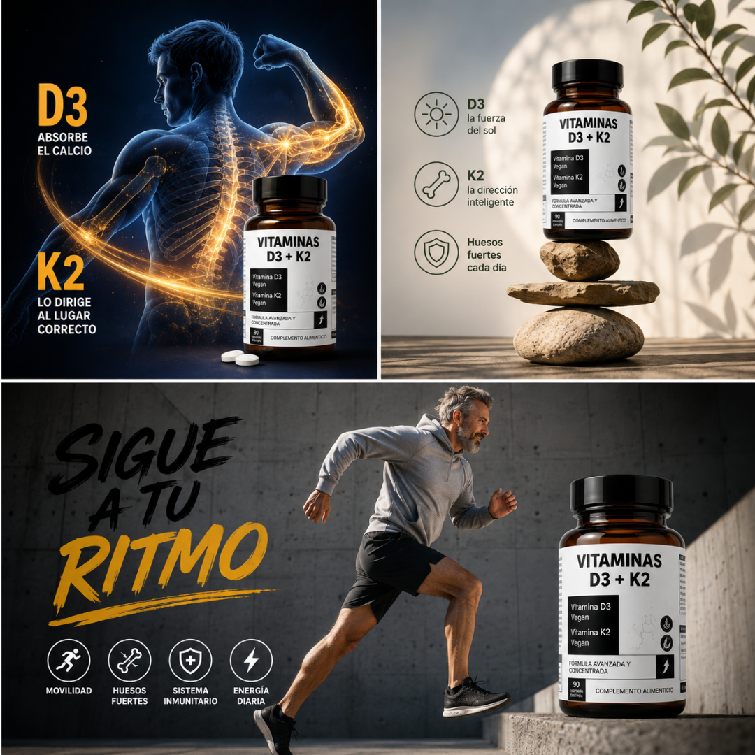 VITAMINAS D3 + K2 90 Comprimidos | Cuidado Avanzado de Huesos y Absorción del Calcio